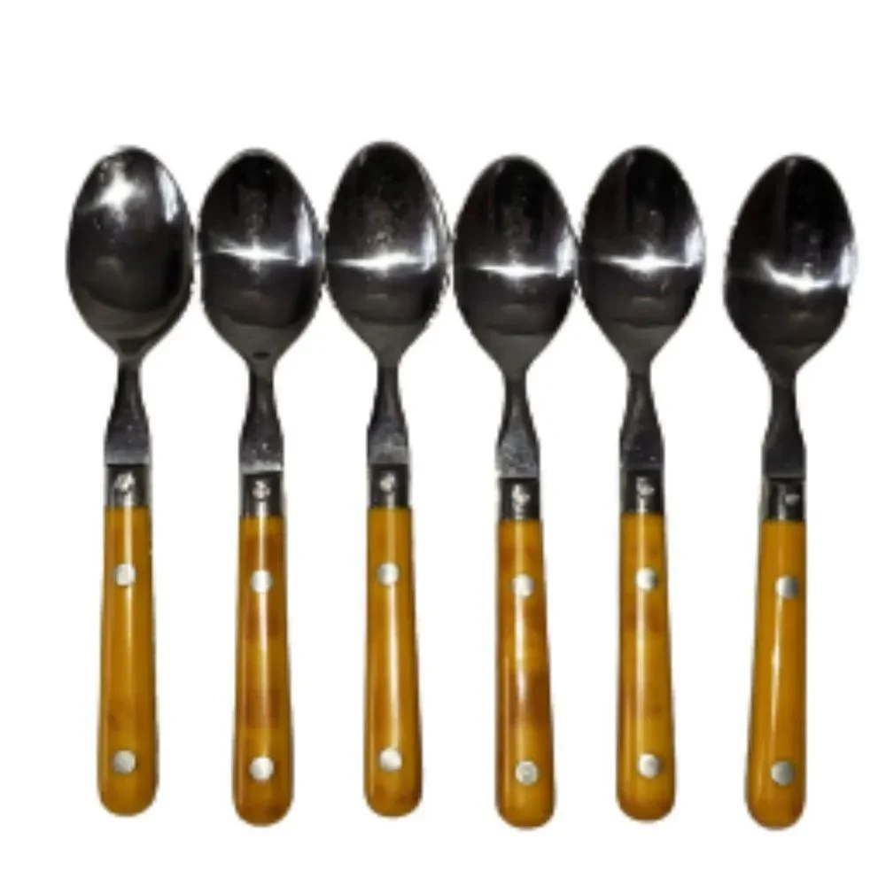 6 Washington Forge Mardi Gras Yellow Stainless Spoons Silverware Vtg Korea+